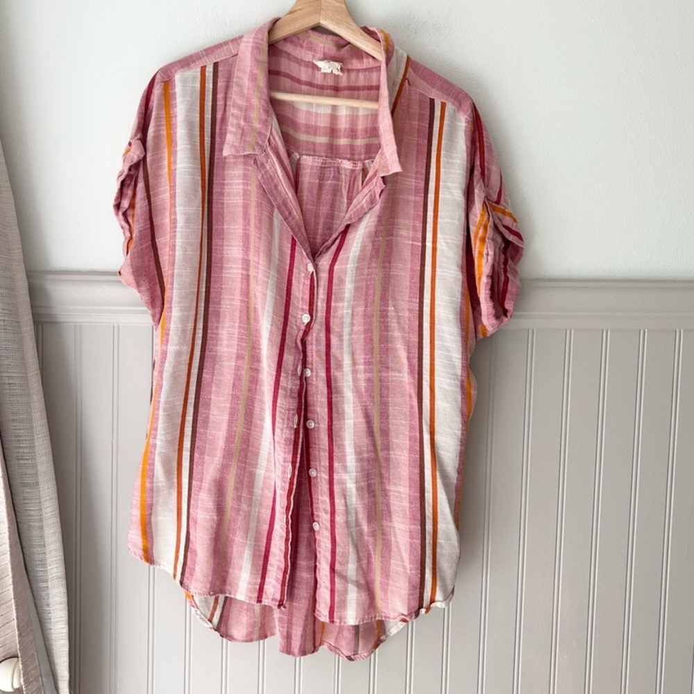 Harper Heritage XL Pink Orange Stripe Button Down Shirt Rayon
